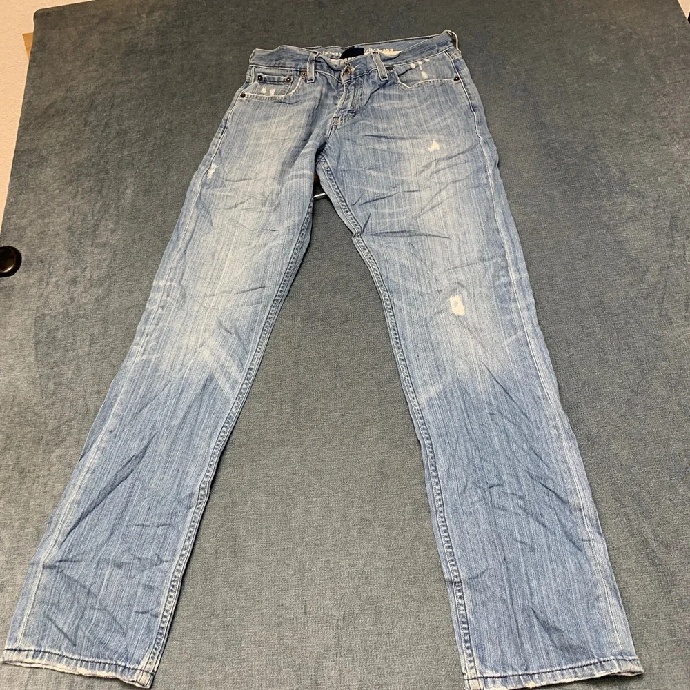 Levi's 514 Slim Straight Jean Men 30x32 Blue Denim Light Wash Distressed Pockets